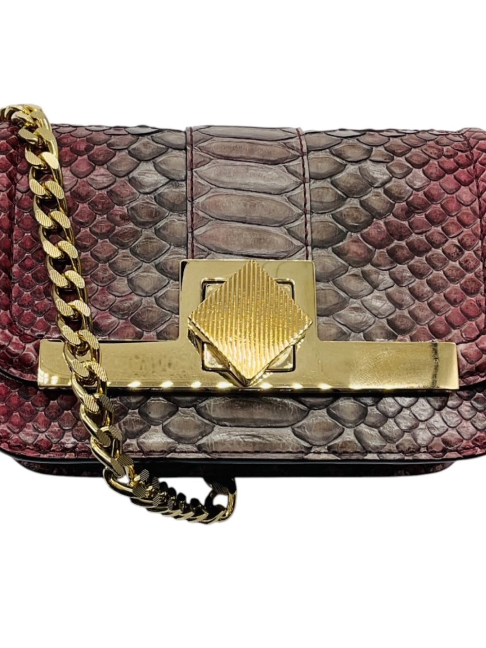 KITON PURPLE OMBRE EFFECT PYTHON SKIN LEATHER CROSSBODY EVENING BAG